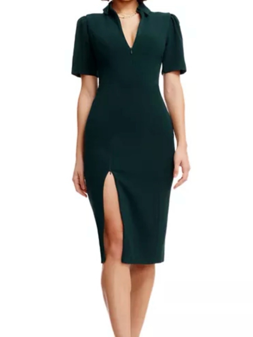 Dress the Population Forest Green Midi Dress with Front Slit